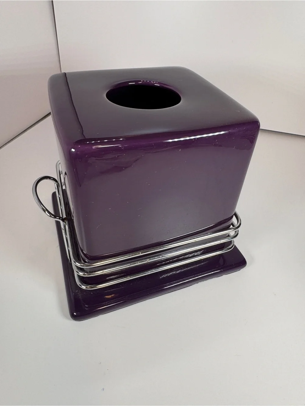 Gorgeous Vintage Deep Purple Y2K 90’s Ceramic Metal Tissue Box Holder With Base